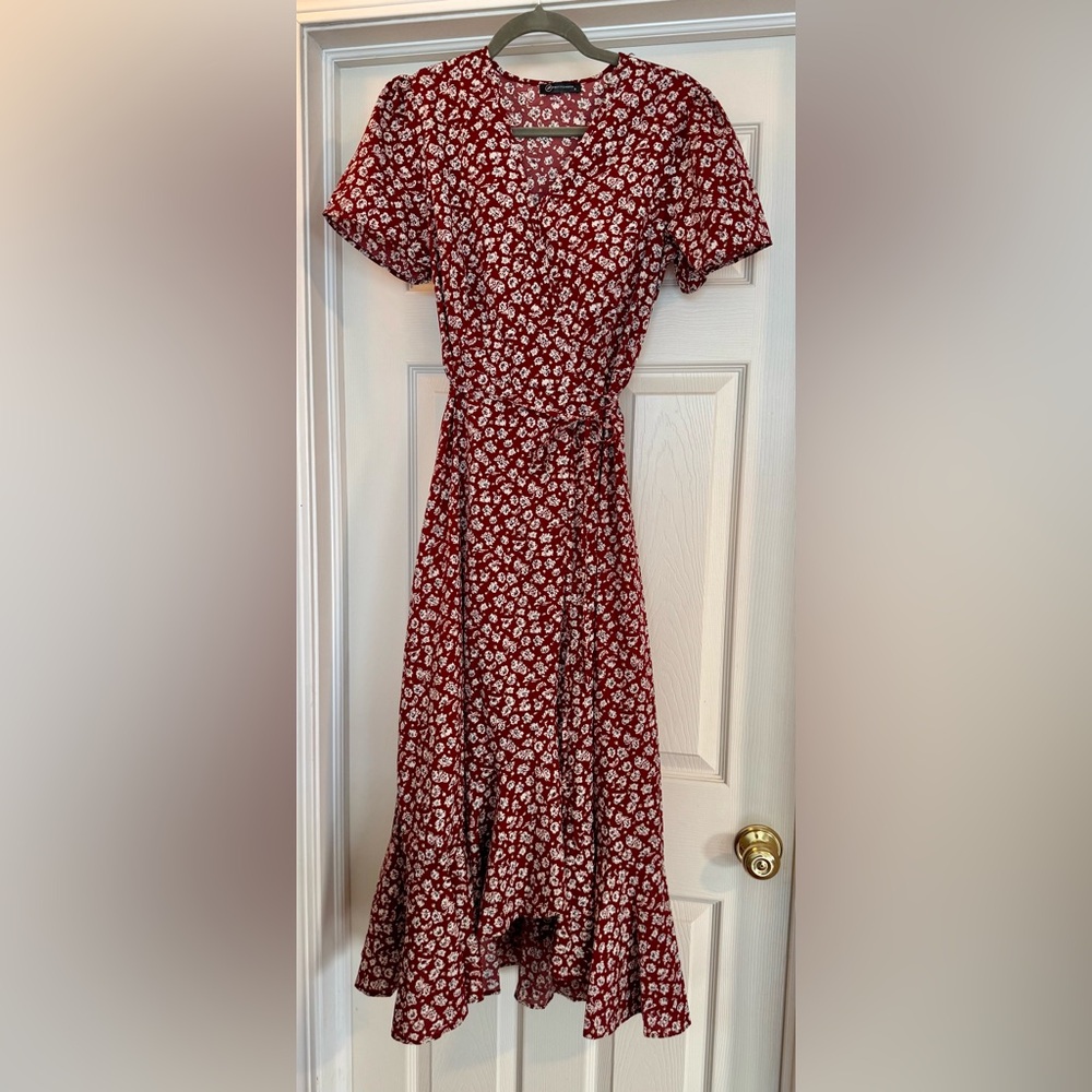 Pretty Garden | Floral Ruffled Wrap Sundress | Red and White | Size S